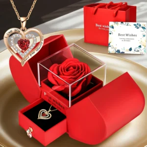 Christmas, Valentine'S Day Romantic Date Gift High-End Necklace Set with Red Rose Gift Box,Elegant and Charming Necklace Set